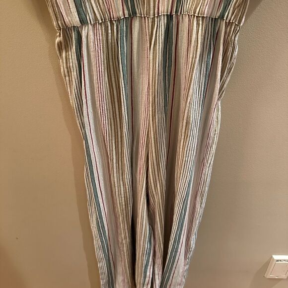 Loft Beach Striped Tie Front Wide Leg Jumpsuit Puff Sleeve Small - Picture 3 of 6